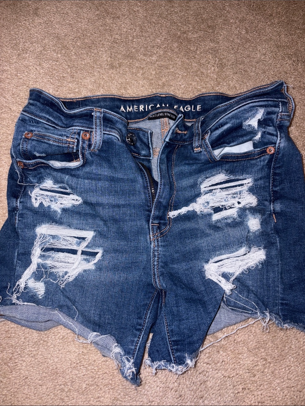 American Eagle Outfitters Distressed Dark Blue Denim Cutoff Shorts